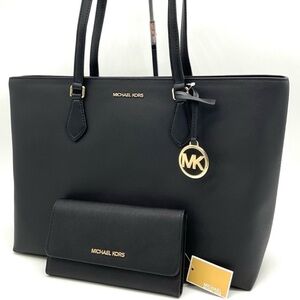 Michael Kors Bag Large Sheila Mf Tote Bag & Large Trifold Wallet Black/Gold